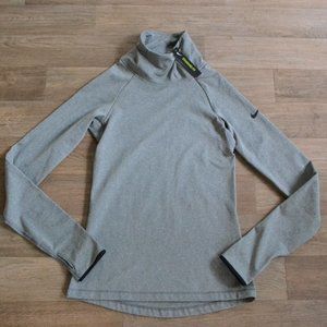 NWT Nike Women Fitted Gray Cowlneck Zip Pullover Base Layer Thermal Top Size Sm
